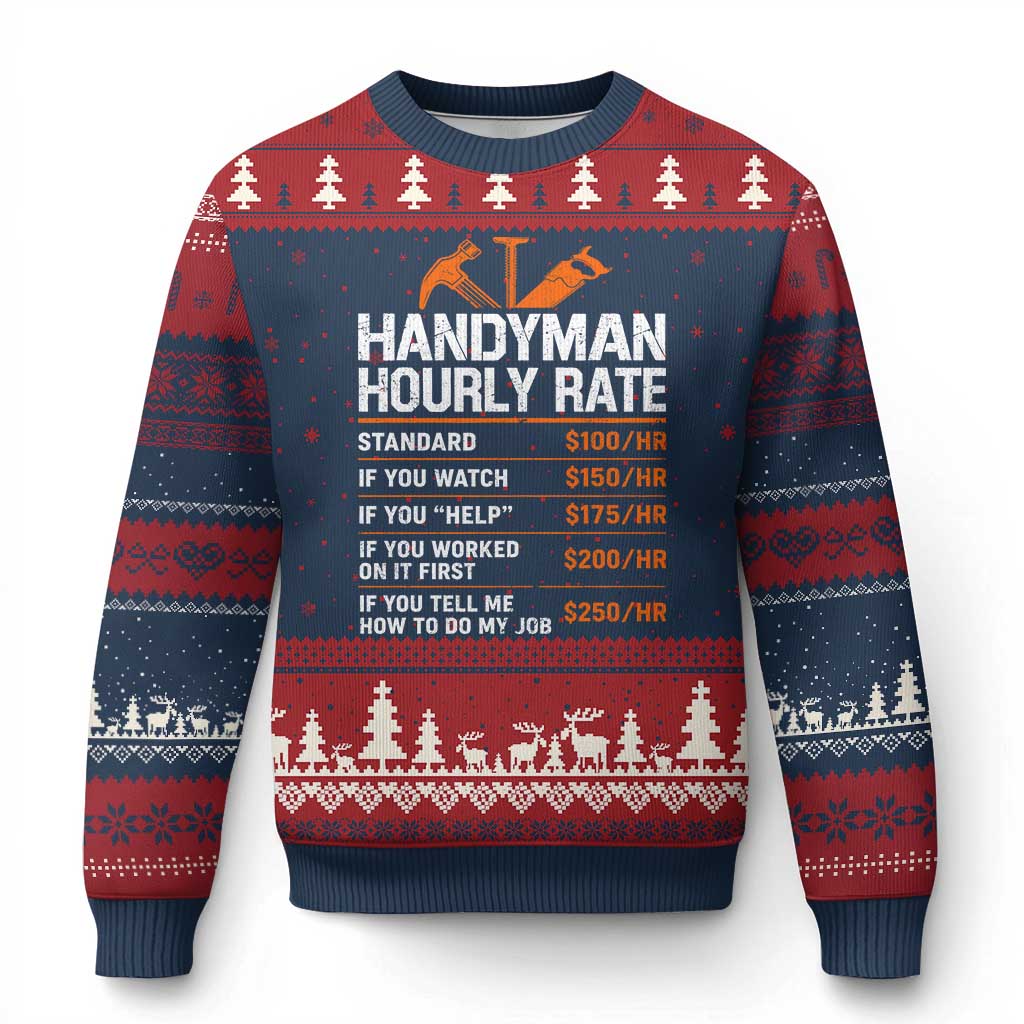Handyman Hourly Rate Ugly Christmas Sweater Handyman Gifts Contractor Coworker Gift TS10 Navy Red Print Your Wear