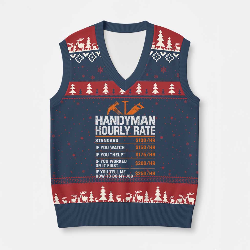 Handyman Hourly Rate V-Neck Knit Sweater Vest Handyman Gifts Contractor Coworker Gift TS10 Navy Red Print Your Wear