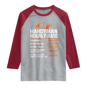 Handyman Hourly Rate Raglan Shirt Handyman Gifts Contractor Coworker Gift