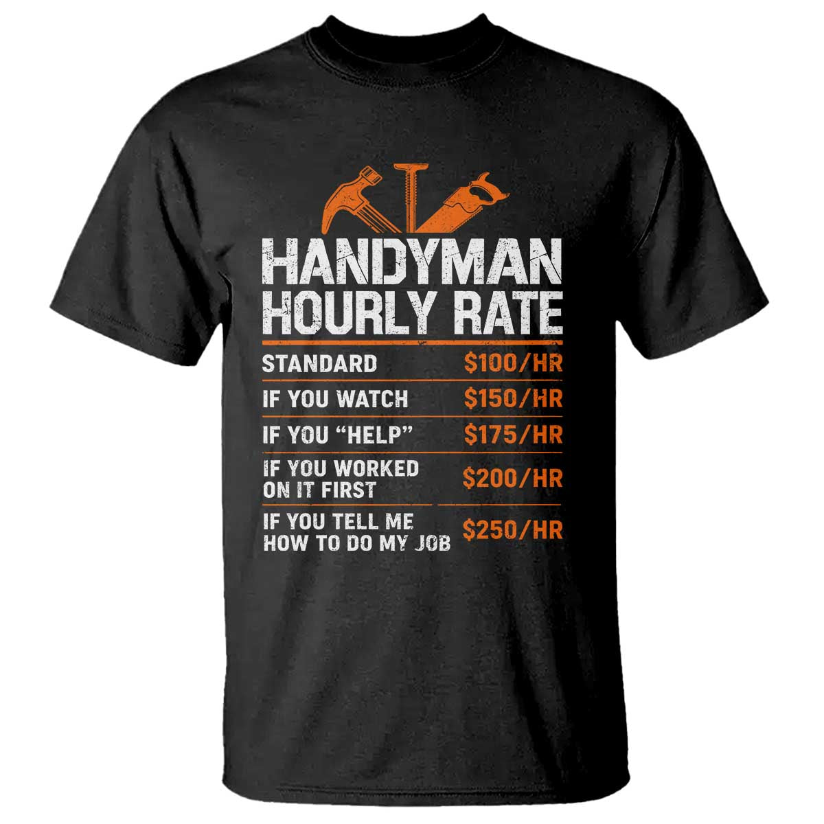 Handyman Hourly Rate T Shirt Handyman Gifts Contractor Coworker Gift