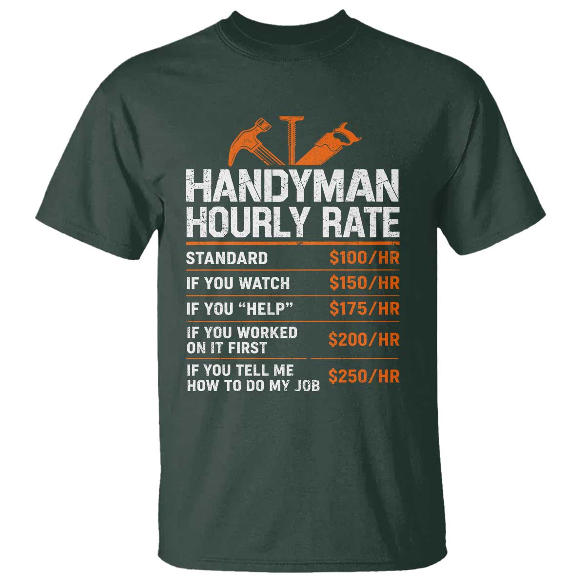 Handyman Hourly Rate T Shirt Handyman Gifts Contractor Coworker Gift