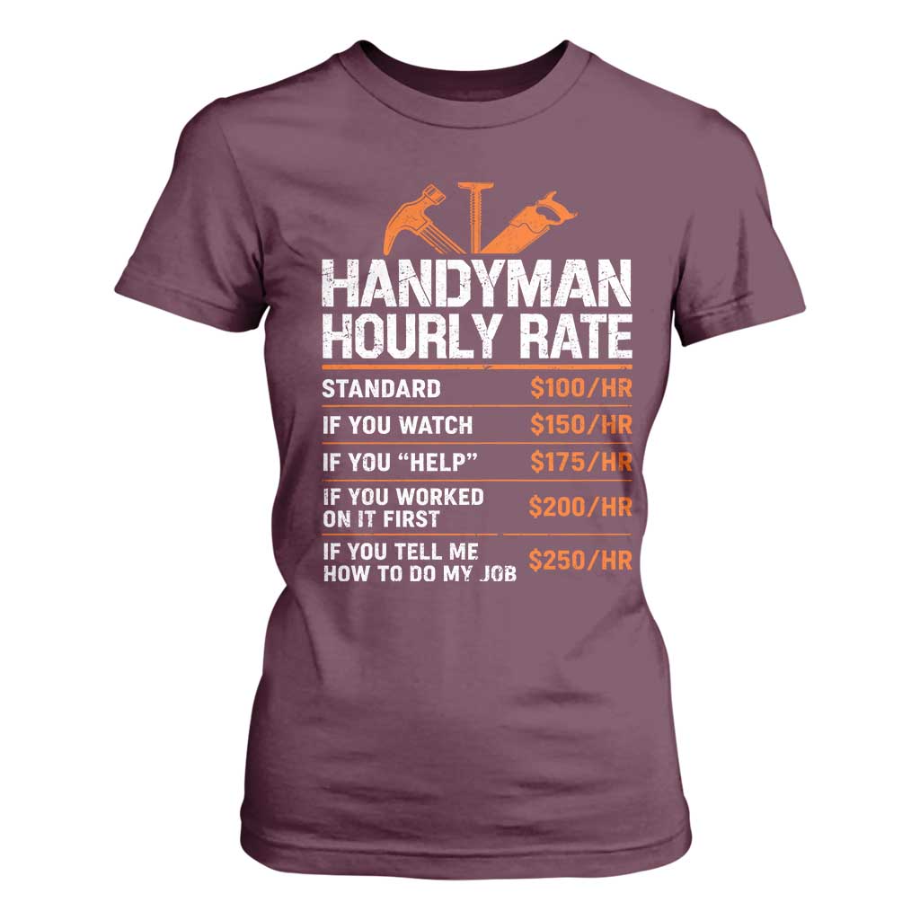 Handyman Hourly Rate T Shirt For Women Handyman Gifts Contractor Coworker Gift