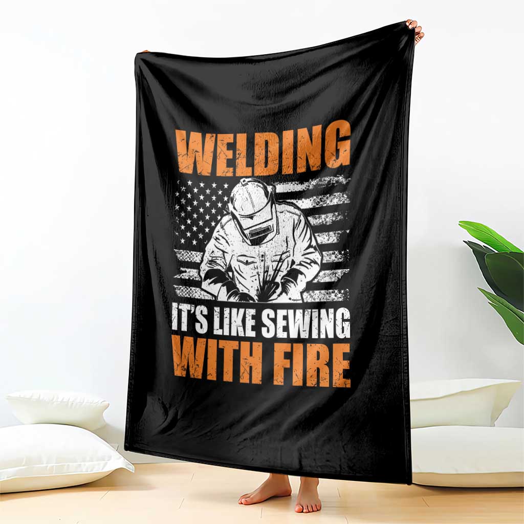 Welder Gifts for Men Throw Blanket Welding Its Like Sewing With Fire American Flag