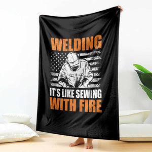 Welder Gifts for Men Throw Blanket Welding Its Like Sewing With Fire American Flag