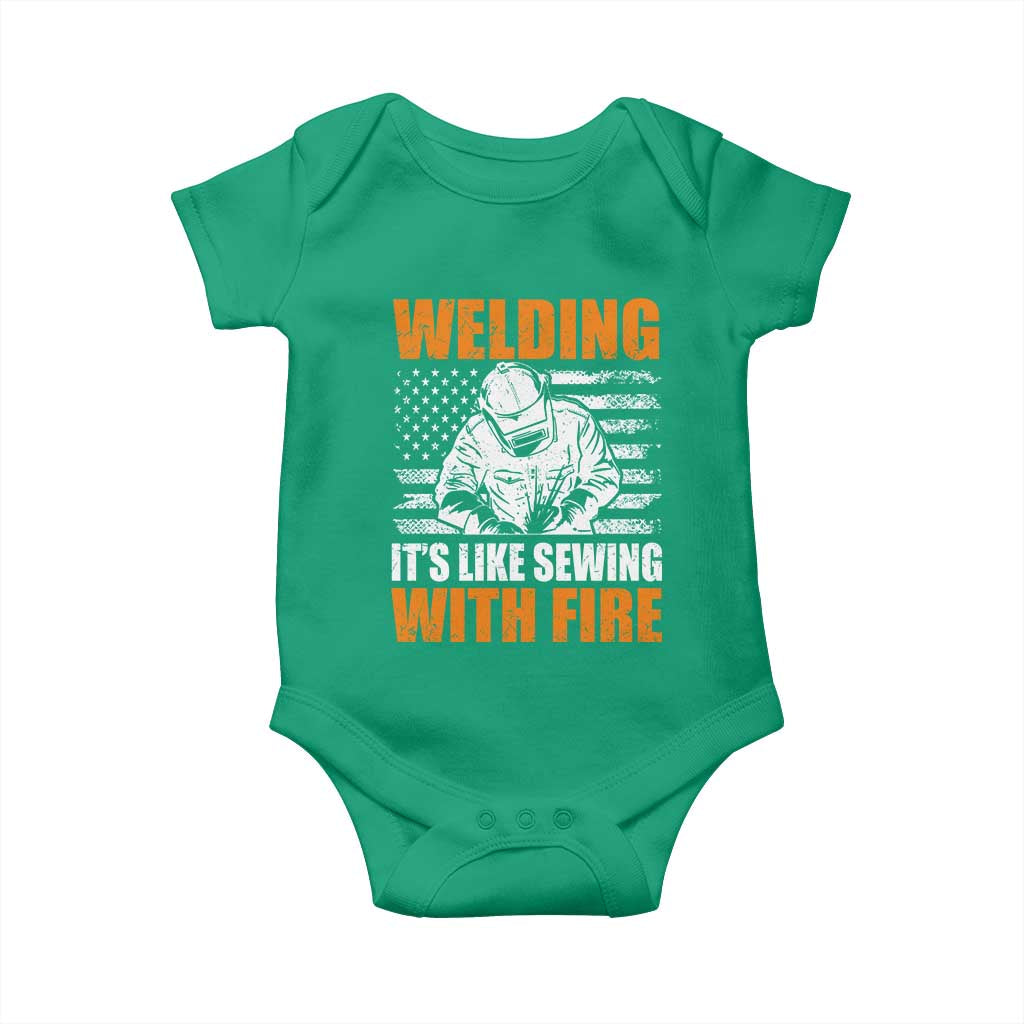 Welder Gifts for Men Baby Onesie Welding Its Like Sewing With Fire American Flag
