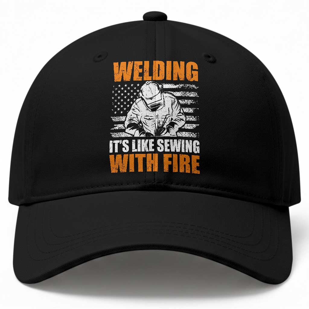 Welder Gifts for Men Baseball Cap Welding Its Like Sewing With Fire American Flag TS10 Print Your Wear