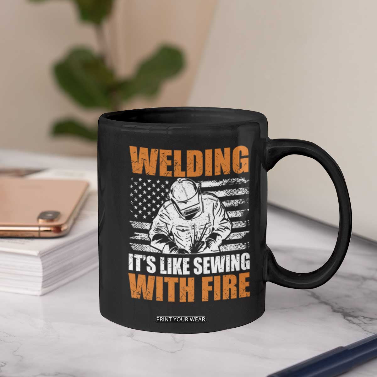 Welder Gifts for Men Coffee Mug Welding Its Like Sewing With Fire American Flag