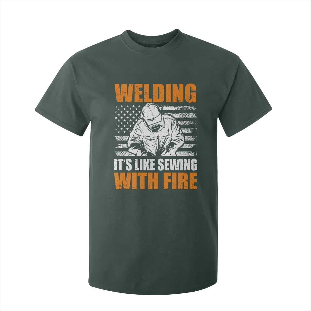 Welder Gifts for Men T Shirt For Kid Welding Its Like Sewing With Fire American Flag
