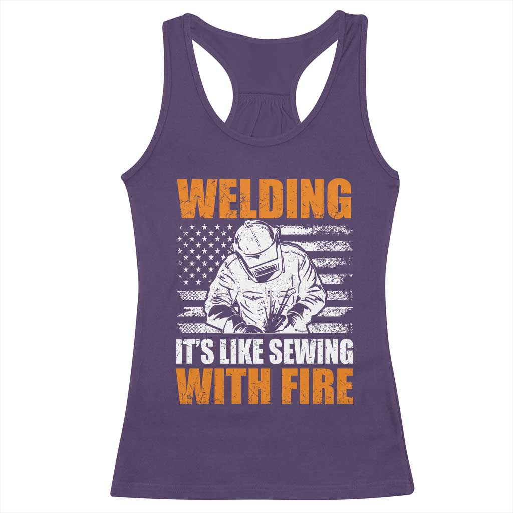 Welder Gifts for Men Racerback Tank Top Welding Its Like Sewing With Fire American Flag