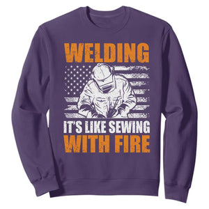 Welder Gifts for Men Sweatshirt Welding Its Like Sewing With Fire American Flag