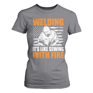 Welder Gifts for Men T Shirt For Women Welding Its Like Sewing With Fire American Flag
