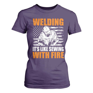 Welder Gifts for Men T Shirt For Women Welding Its Like Sewing With Fire American Flag