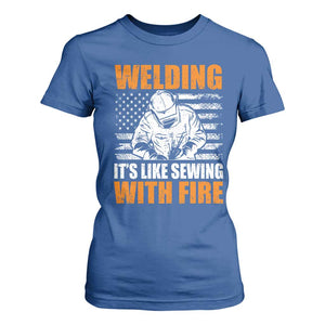 Welder Gifts for Men T Shirt For Women Welding Its Like Sewing With Fire American Flag