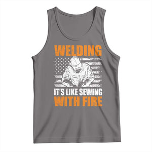 Welder Gifts for Men Tank Top Welding Its Like Sewing With Fire American Flag