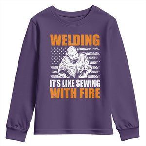 Welder Gifts for Men Youth Sweatshirt Welding Its Like Sewing With Fire American Flag
