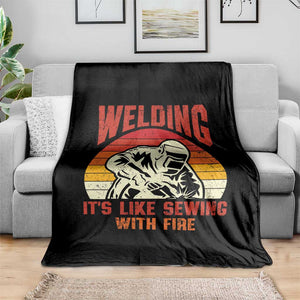 Funny Welder Throw Blanket Welding It's Like Sewing With Fire Retro Graphic