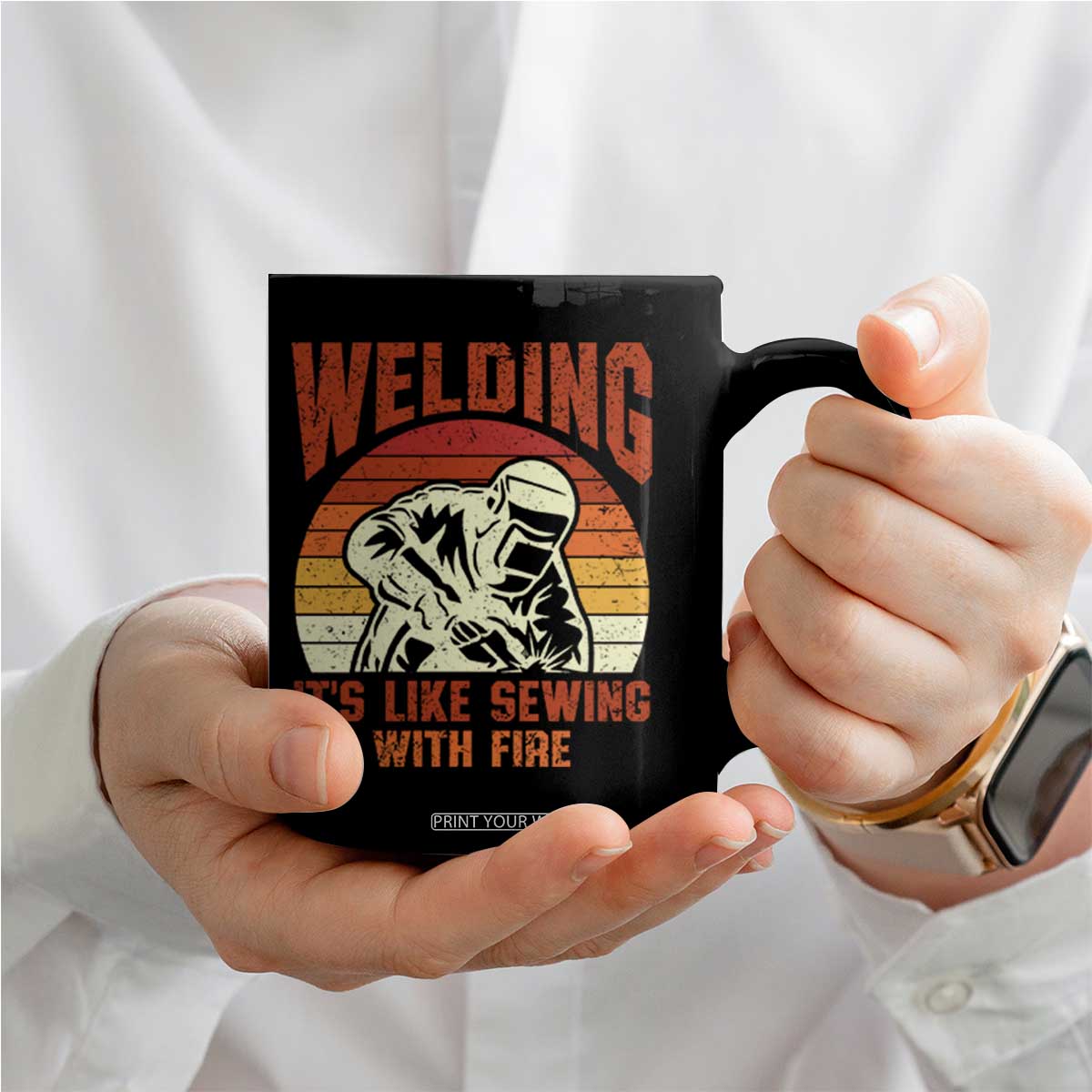 Funny Welder Coffee Mug Welding It's Like Sewing With Fire Retro Graphic