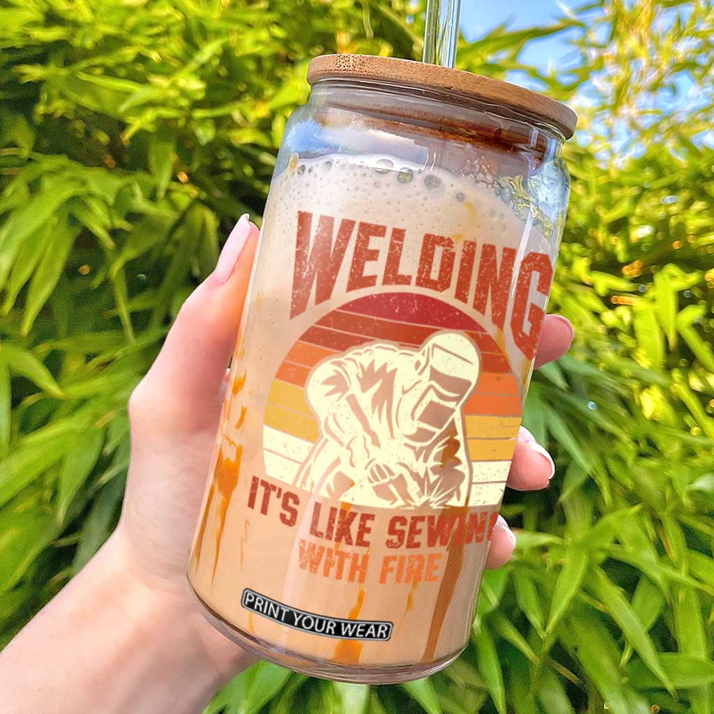 Funny Welder Glass Can Welding It's Like Sewing With Fire Retro Graphic