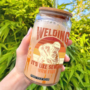 Funny Welder Glass Can Welding It's Like Sewing With Fire Retro Graphic