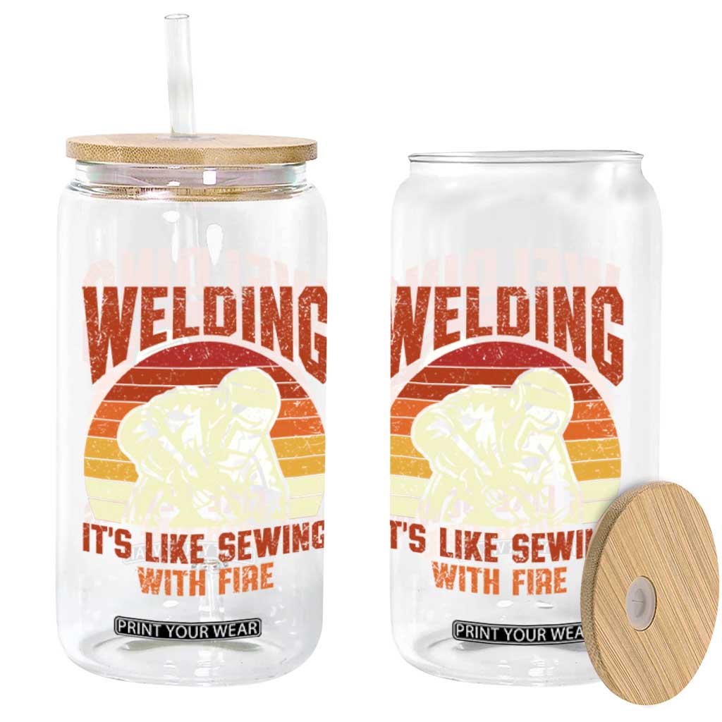 Funny Welder Glass Can Welding It's Like Sewing With Fire Retro Graphic