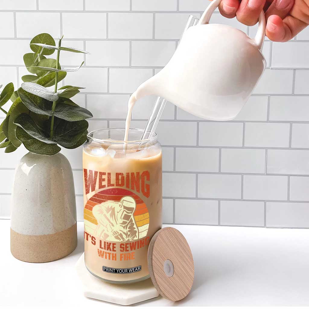 Funny Welder Glass Can Welding It's Like Sewing With Fire Retro Graphic