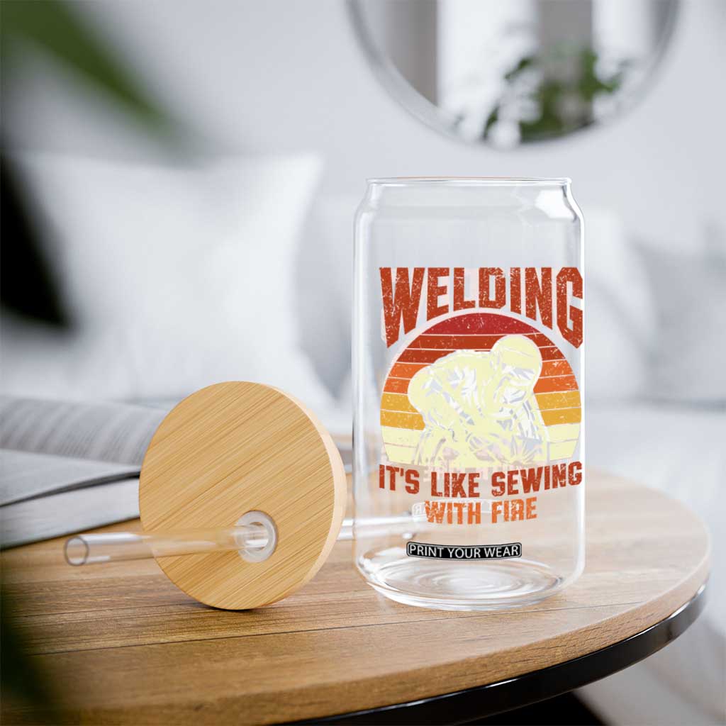 Funny Welder Glass Can Welding It's Like Sewing With Fire Retro Graphic