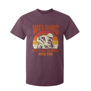 Funny Welder T Shirt For Kid Welding It's Like Sewing With Fire Retro Graphic