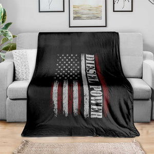 Vintage Distressed Mechanic Trucker Graphic Throw Blanket Diesel Power USA Flag