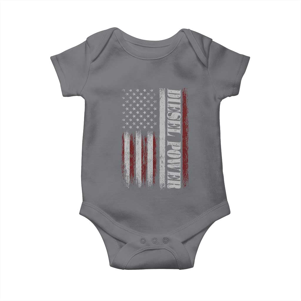 Vintage Distressed Mechanic Trucker Graphic Baby Onesie Diesel Power USA Flag