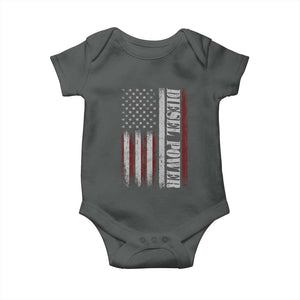 Vintage Distressed Mechanic Trucker Graphic Baby Onesie Diesel Power USA Flag