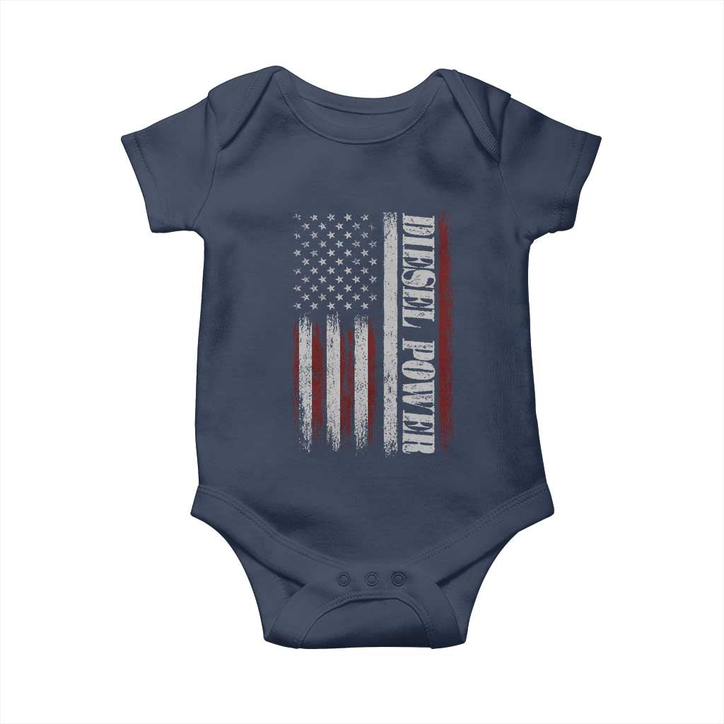 Vintage Distressed Mechanic Trucker Graphic Baby Onesie Diesel Power USA Flag