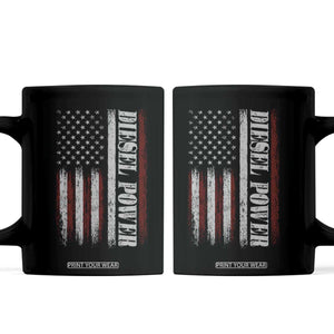 Vintage Distressed Mechanic Trucker Graphic Coffee Mug Diesel Power USA Flag