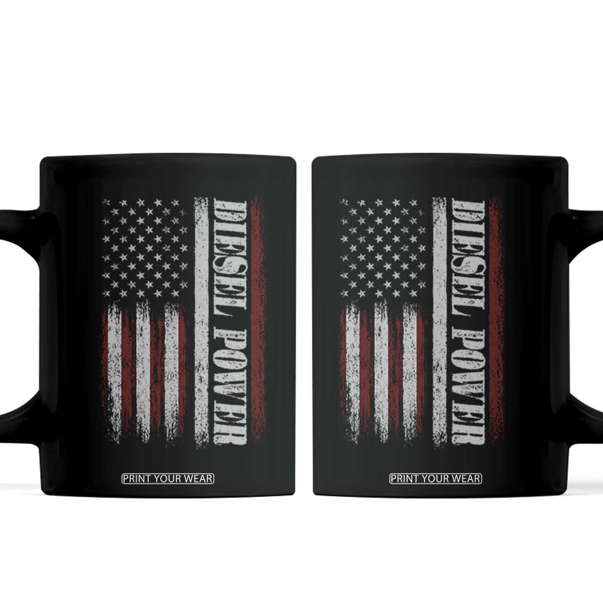 Vintage Distressed Mechanic Trucker Graphic Coffee Mug Diesel Power USA Flag TS10 Black Print Your Wear