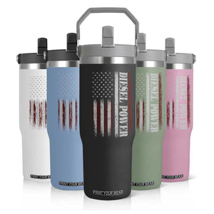 Vintage Distressed Mechanic Trucker Graphic Flip Straw Tumbler Diesel Power USA Flag
