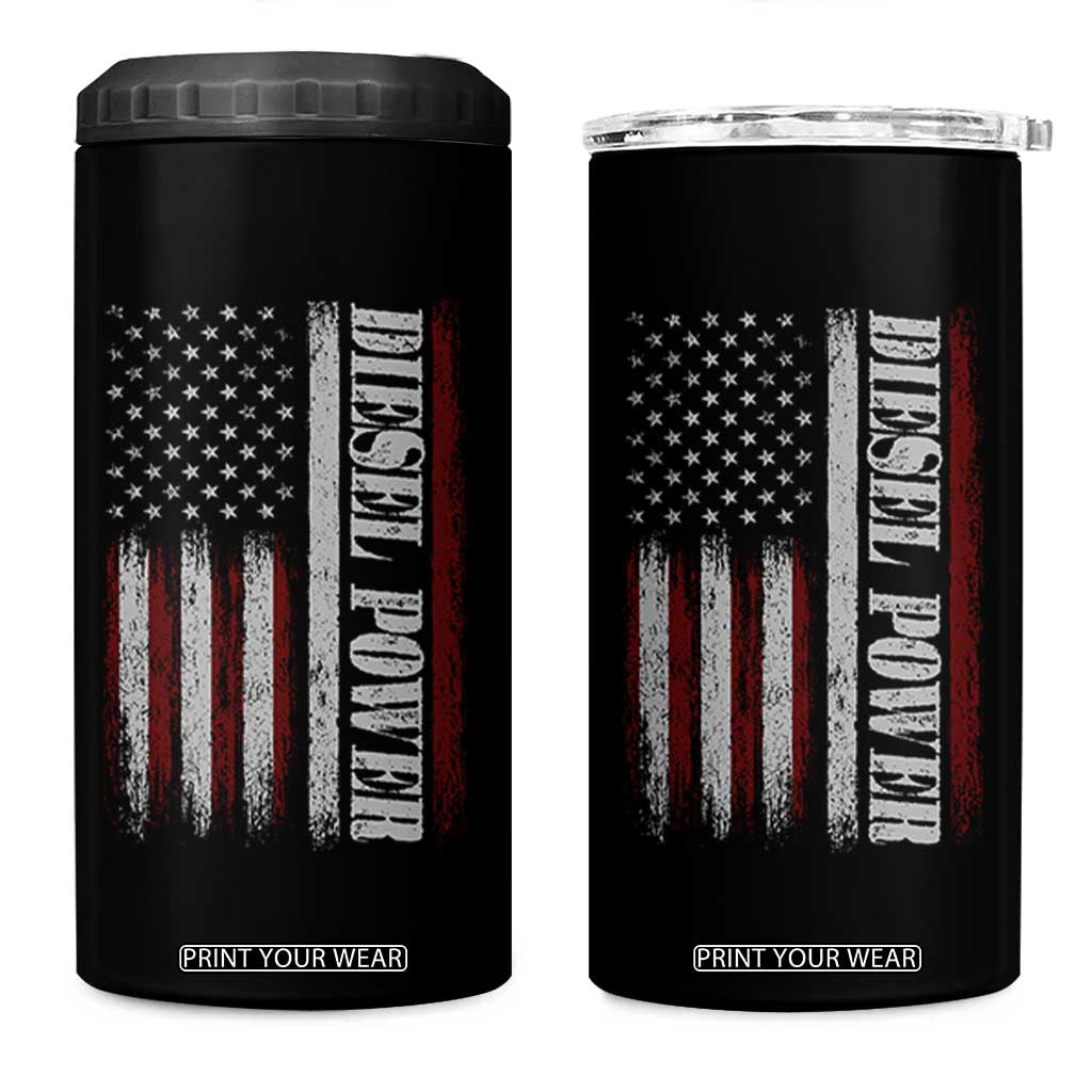 Vintage Distressed Mechanic Trucker Graphic 4 in 1 Can Cooler Tumbler Diesel Power USA Flag
