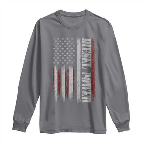 Vintage Distressed Mechanic Trucker Graphic Long Sleeve Shirt Diesel Power USA Flag