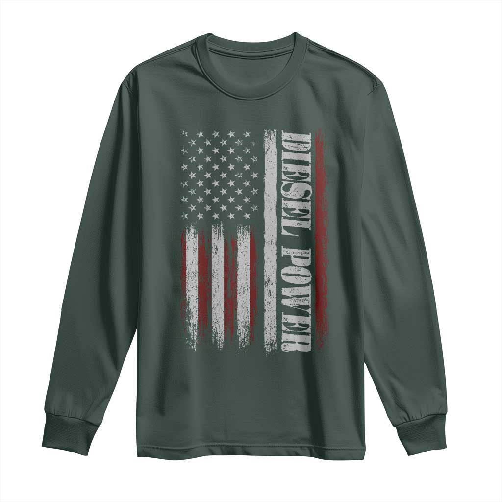 Vintage Distressed Mechanic Trucker Graphic Long Sleeve Shirt Diesel Power USA Flag