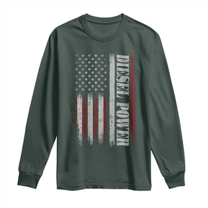 Vintage Distressed Mechanic Trucker Graphic Long Sleeve Shirt Diesel Power USA Flag