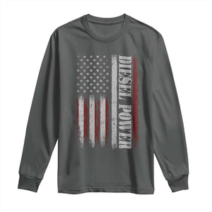 Vintage Distressed Mechanic Trucker Graphic Long Sleeve Shirt Diesel Power USA Flag