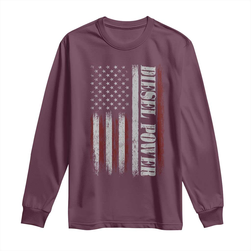 Vintage Distressed Mechanic Trucker Graphic Long Sleeve Shirt Diesel Power USA Flag