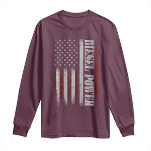 Vintage Distressed Mechanic Trucker Graphic Long Sleeve Shirt Diesel Power USA Flag