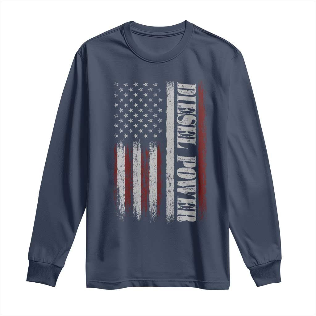 Vintage Distressed Mechanic Trucker Graphic Long Sleeve Shirt Diesel Power USA Flag