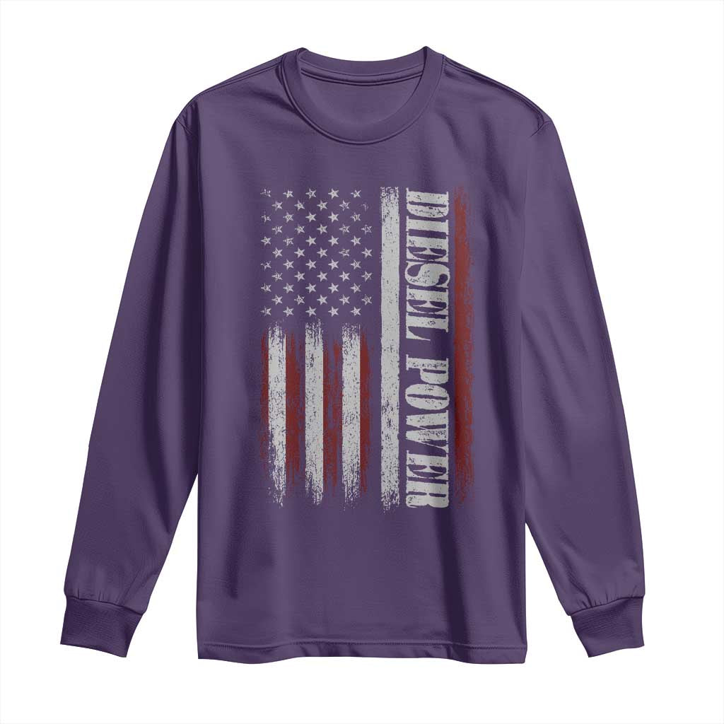 Vintage Distressed Mechanic Trucker Graphic Long Sleeve Shirt Diesel Power USA Flag