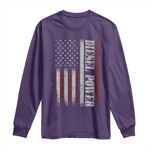 Vintage Distressed Mechanic Trucker Graphic Long Sleeve Shirt Diesel Power USA Flag