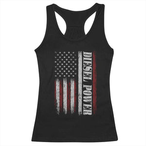 Vintage Distressed Mechanic Trucker Graphic Racerback Tank Top Diesel Power USA Flag