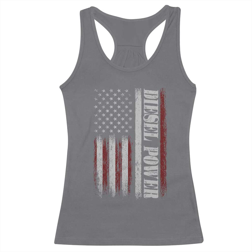 Vintage Distressed Mechanic Trucker Graphic Racerback Tank Top Diesel Power USA Flag