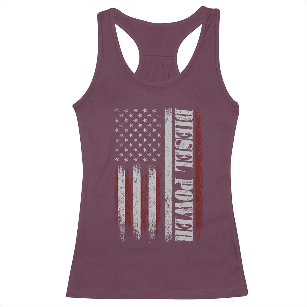 Vintage Distressed Mechanic Trucker Graphic Racerback Tank Top Diesel Power USA Flag