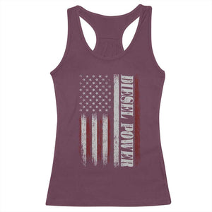 Vintage Distressed Mechanic Trucker Graphic Racerback Tank Top Diesel Power USA Flag