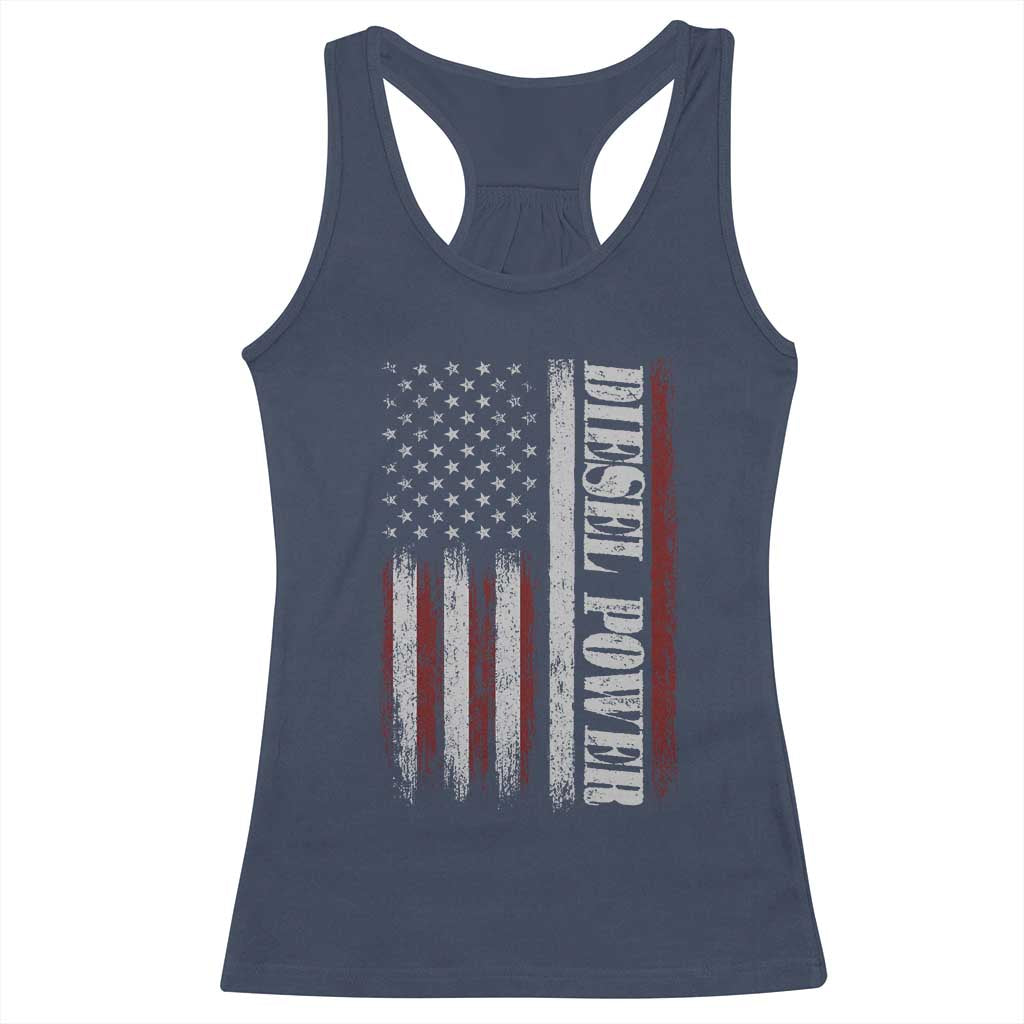 Vintage Distressed Mechanic Trucker Graphic Racerback Tank Top Diesel Power USA Flag