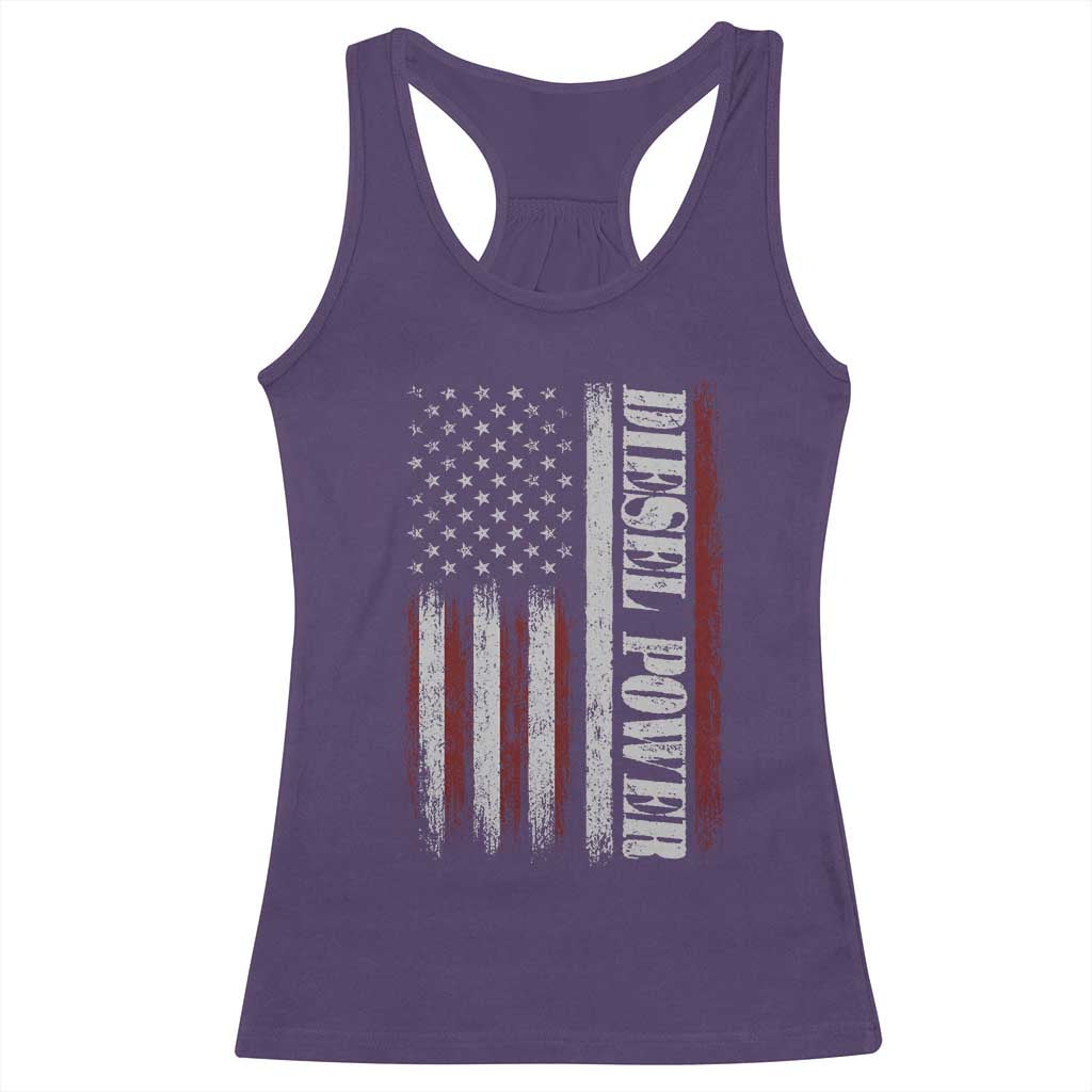 Vintage Distressed Mechanic Trucker Graphic Racerback Tank Top Diesel Power USA Flag